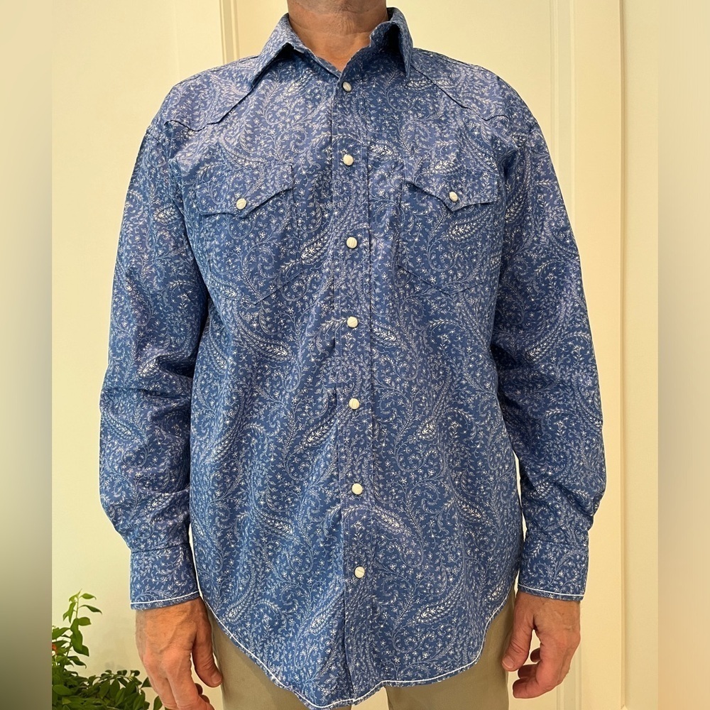 PANHANDLE Rough Stock Pearl Snap Western Style Paisley Shirt Contrast Cuff Rodeo
